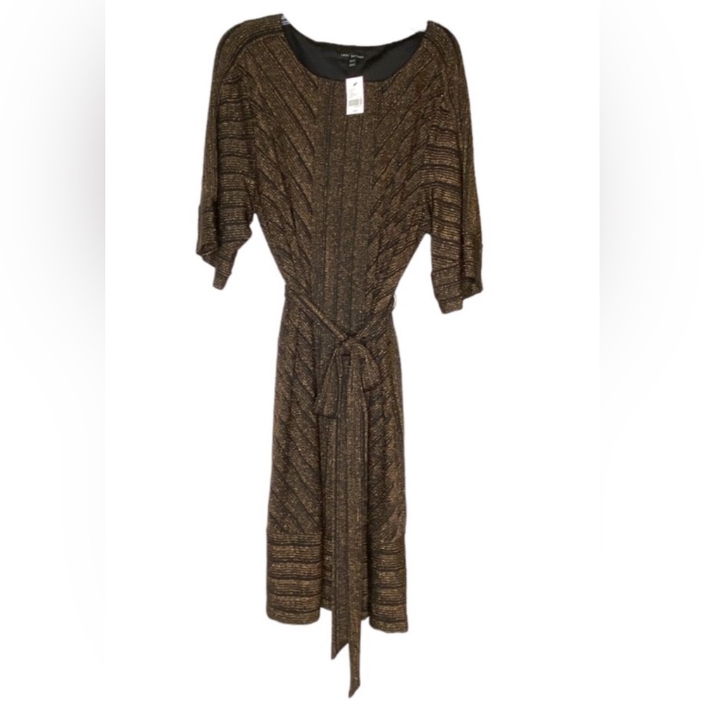 NWT Lane Bryant  Black and Bronze Metallic Short Sleeve Belted Dress- SZ 18/20